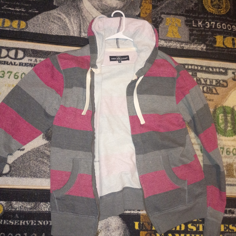 Striped Gray and Pink Hoodie